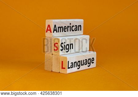 Asl, American Sign Language Symbol. Wooden Blocks With Words 'asl, American Sign Language'. Beautifu