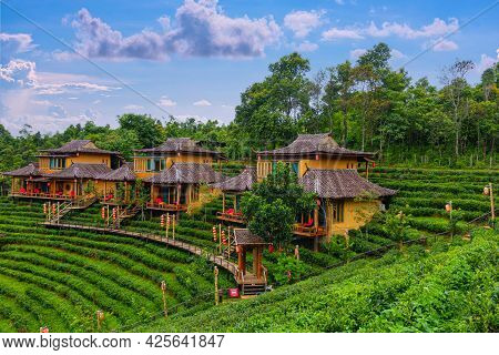 Old Chinese Style House In Tea Plantation At Ban Rak Thai The Village Is Surrounded By Mountain In M