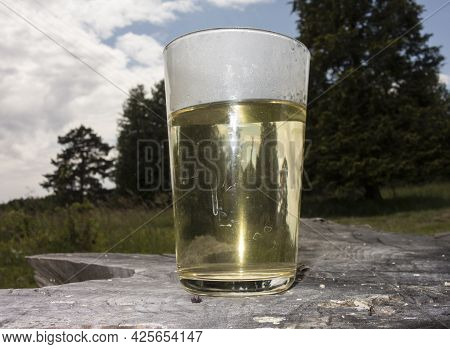 A Glass Of Shandy Or Beer With Lemon Shot Or Radler