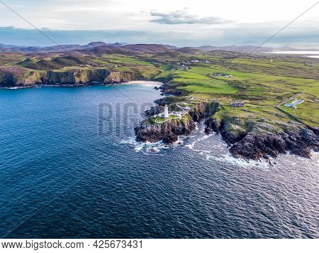 Aerial View Of Fanad Head Lighthouse County Donegal Lough Swilly And Mulroy Bay