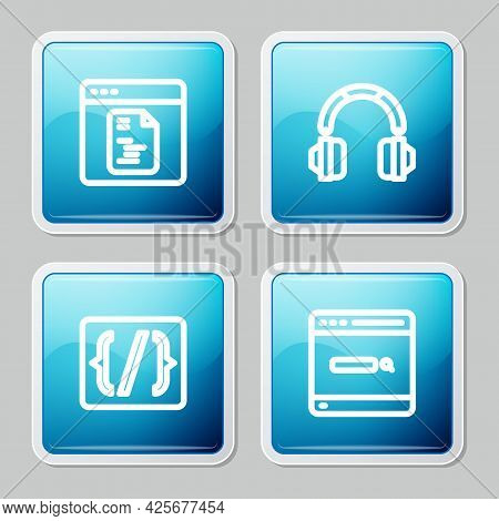 Set Line Software, Headphones, Programming Language Syntax And Search Engine Icon. Vector