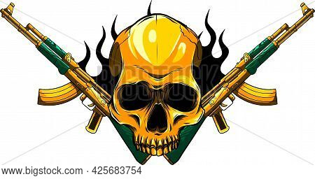 Vector Skull With Machine Guns Kalashnikov Ak-47.