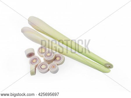 Fresh Lemongrass With Slice Isolated On White Background