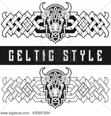 Set Of Banners In Celtic Style.banners With Animal Muzzle.