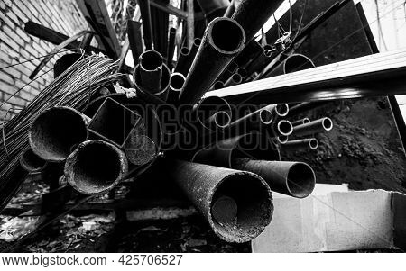 Metal Debris. Scrap Metal. Pile Of Construction Waste