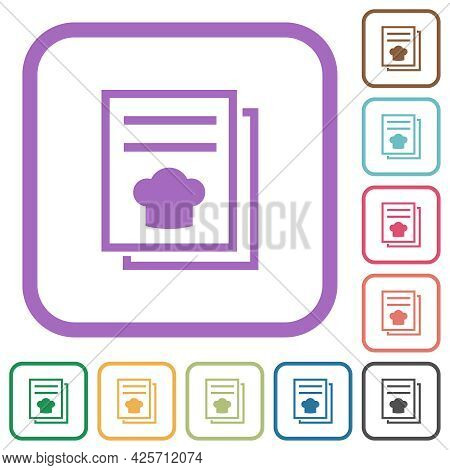 Cookbook With Chef Hat Simple Icons In Color Rounded Square Frames On White Background