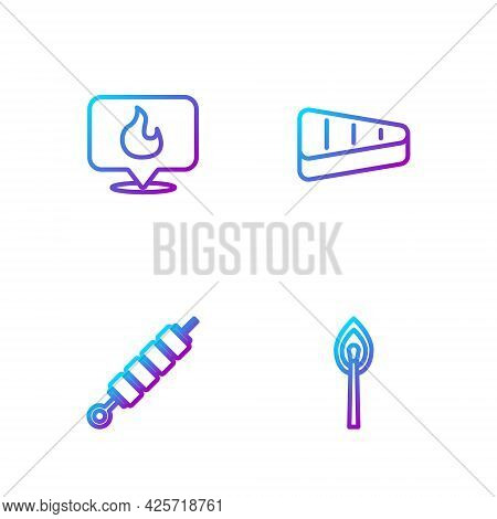 Set Line Burning Match With Fire, Grilled Shish Kebab, Location Flame And Steak Meat. Gradient Color