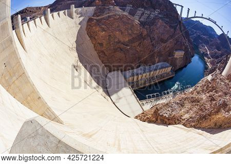 The Hoover Dam Along The Colorado River, Between Arizona And Nevada And Construction Of The Mike O'c