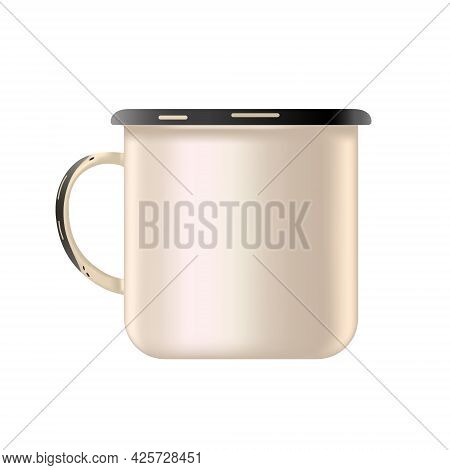 Metal Enamel Mug. Mock Up, Template, Blank. Old Style. To Place The Logo. Isolated White Background.