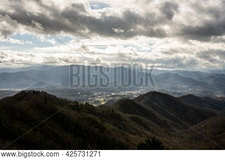 Shafts Of Light Over Bryson City In North Carolina Mountains