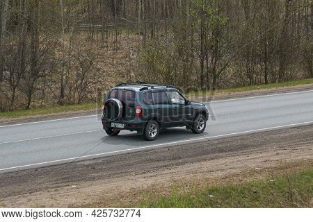 Ruzayevsky District, Mordovia, Russia - May 08, 2021: The Chevrolet Niva On The Intercity Road.