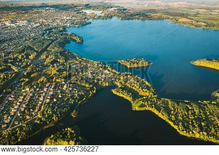 Lyepyel, Lepel Lake, Beloozerny District, Vitebsk Region. Aerial View Of Lyepyel Cityscape Skyline I