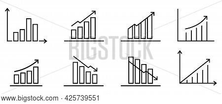 A Set Of Charts And Graphs Related Vector Icons For Your Design. Graphics And Statistics Icons Set. 