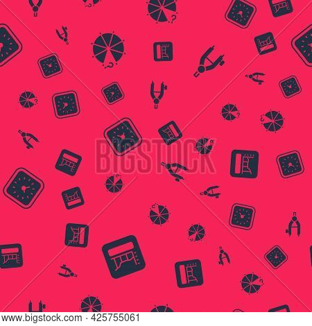 Set Graph, Schedule, Chart, Diagram, Circle Of Pieces, Clock And Drawing Compass On Seamless Pattern
