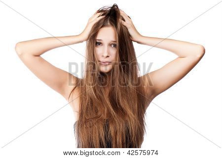 Woman With Tangled Hair. Isolated