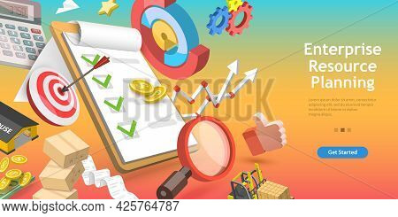 3d Vector Conceptual Illustration Of Enterprise Resource Planning, Erp Software System