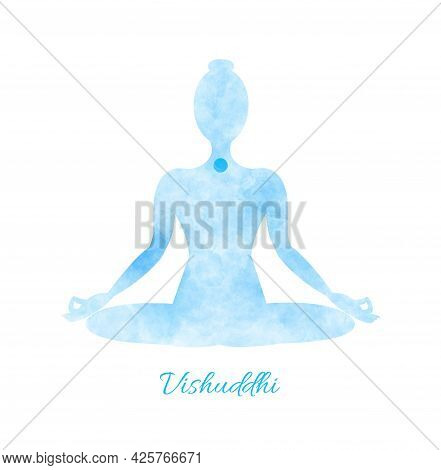 Vishuddhi Silhouette Of Yoga Lotus Position Chakra Circle Hand Drawn Digital Illustration