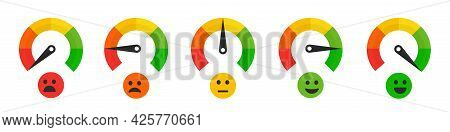 Speedometer Rating Satisfaction With Emotions. Colour Tachometer Indicator Scale Performance Measure
