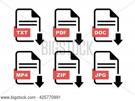 File Type Icon Set. Format Of Documents. File Extensions. Simple File Type And Document In Flat Styl