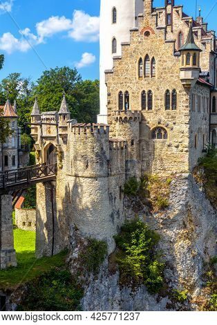 Lichtenstein Castle Close-up, Germany. It Is Landmark Of Baden-wurttemberg. Vertical View Of Magic G