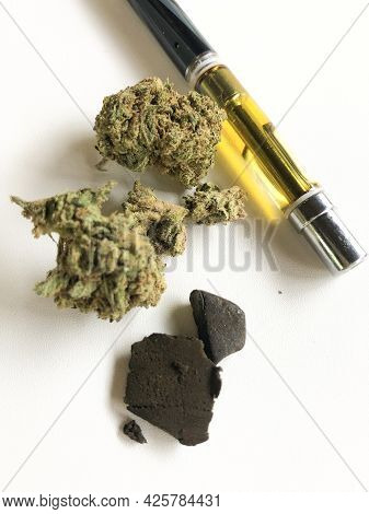 Different Forms Of Marijuana, Like Resin, Hash And Weed, Or Grass