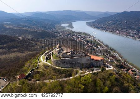 Visegrad, Hungary - castle on the hill above the Danube river bend.