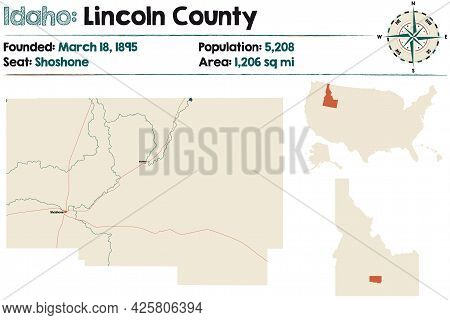 Large And Detailed Map Of Lincoln County In Idaho, Usa.