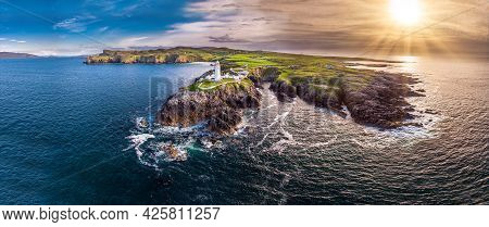 Aerial View Of Fanad Head Lighthouse County Donegal Lough Swilly And Mulroy Bay