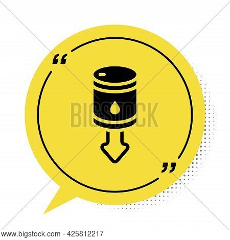Black Drop In Crude Oil Price Icon Isolated On White Background. Oil Industry Crisis Concept. Yellow