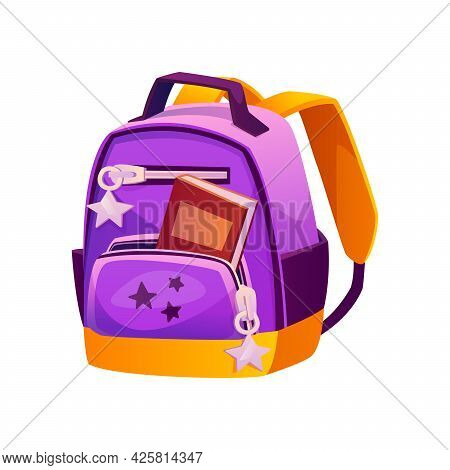 School Satchel For Girl, Feminine Design Of Satchel With Open Pocket And Stars Accessories. Rucksack