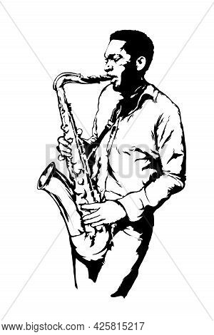 Jazz Man With Sax On The White Background