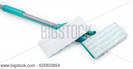 Bottom Part Of Flat Wet Mop And Additional Replaceable Working Head On A White Background