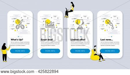 Set Of Education Icons, Such As Investment, Scissors, Award Cup Icons. Ui Phone App Screens With Peo