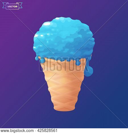 Milted Ice Cream Cone. Food Illustration. Vector Illustration