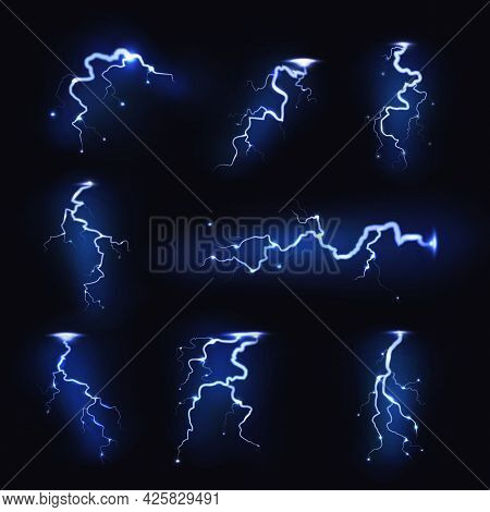 Lightnings Realistic. Thunder Light Sparks, Storm Flash, Thunderstorm Blitz. Power Energy Charge, El