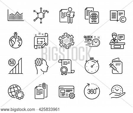 Vector Set Of Job Interview, Safe Time And 360 Degrees Line Icons Set. Engineering, Document Attachm
