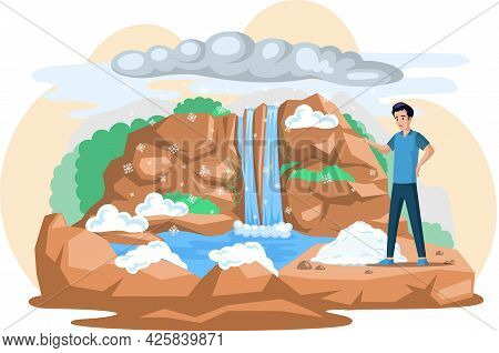 Change Climate, Problem Of Natural Water Sources, Excess Water On Planet Due To Melting Glaciers. Ma