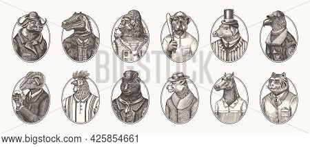 Gorilla Monkey Astronaut. Eagle Aviator Pilot Rooster Dinosaur Pig Tiger Bear Sheep Buffalo Bull Hor