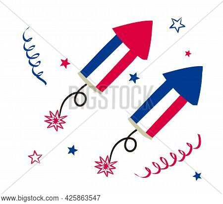 Firecracker In French National Tricolor. Petard For Bastille Day Or Election Day Of France. Hand Dra