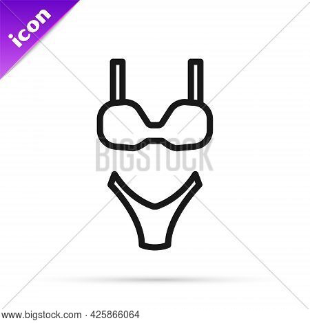 Black Line Summer Beach Swimsuit Icon Isolated On White Background. Beach Women Fashion. Vector