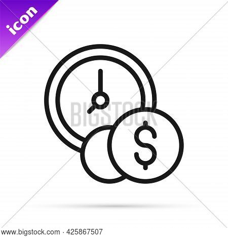 Black Line Time Is Money Icon Isolated On White Background. Money Is Time. Effective Time Management