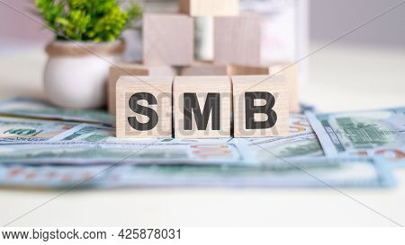 Smb Concept With Wooden Blocks, Light Wooden Cubes Signs, Symbols Signs, Business Office