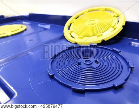 Closeup Image Of Rigid Sterilization Container Filter And Lid. Selective Focus