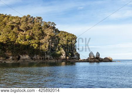 Split Apple Rock - Granite Rock Formation In Abel Tasman National Park, South Island, New Zealand