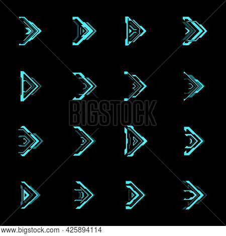 Hud Futuristic Arrows And Navigation Pointers Vector Interface. Sci Fi And Cyberpunk Games. Blue Neo