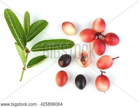Top View Of Carissa Carandas,mango Yawn Lemon Boo Isolated On White Background