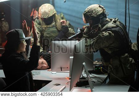 Anti-terror measurements taken by military officers with guns