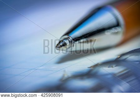 Close up shot of ball point pen tip