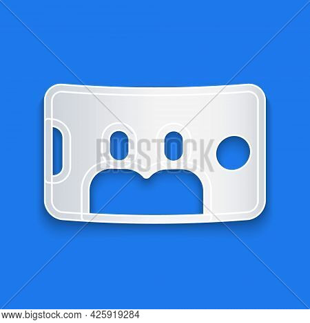 Paper Cut Selfie On Mobile Phone Icon Isolated On Blue Background. Romantic Self Portrait, Young Fri