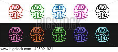 Set Line Vfx Icon Isolated On Black And White Background. Vector
